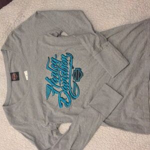 Harley Davidson Gray scoop neck long sleeve tshirt size Large NWT